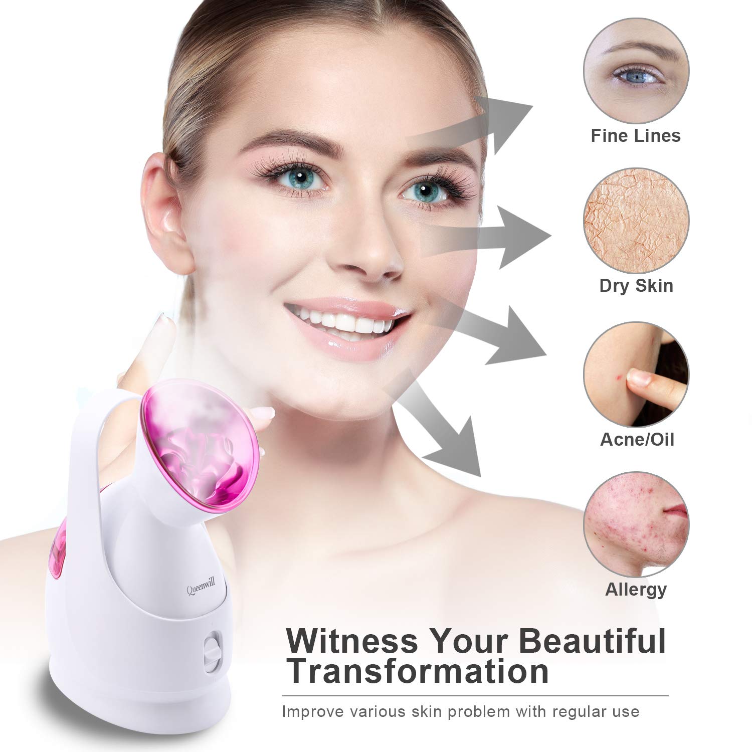 Facial Steamer, Nano Ionic Facial Steamer, Skin Warm Mist Moisturizing Face Steamer for Woman Facial Home Sauna Spa, with Free 5 Pieces Blackhead Extractor Kit: Beauty