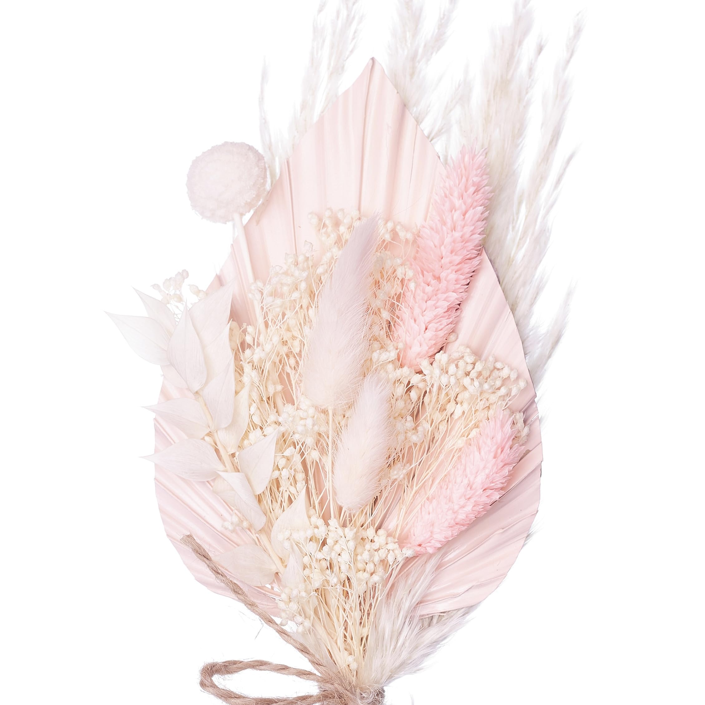 The Baked Studio - Dried Flowers For Cakes Decoration And Crafts With Pampas And A Pink Palm Spear (Pink & White)