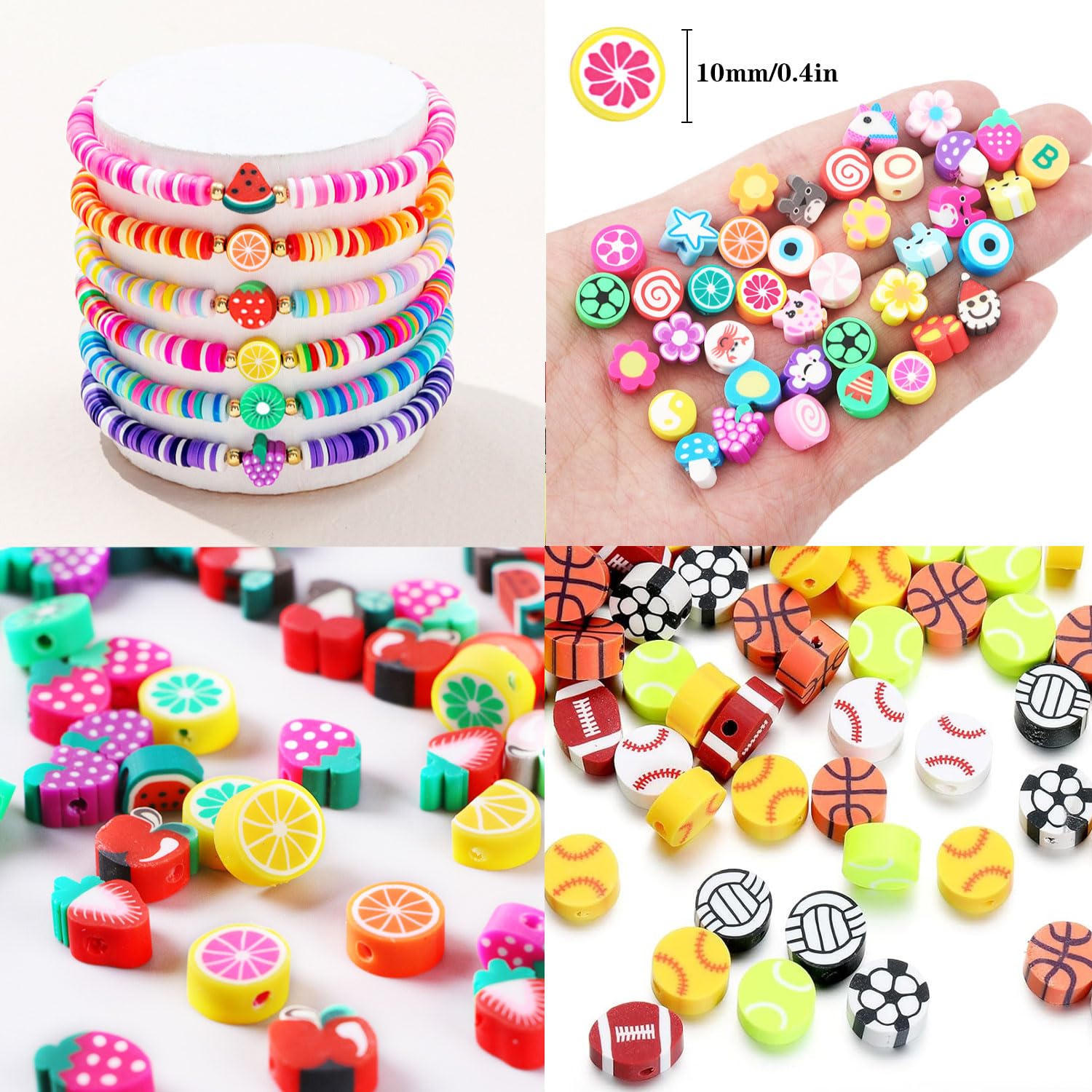 1000PCS Polymer Clay Beads Bracelet Making kit, 24 Style Cute Fun Beads Sports Ball Beads Volleyball Softball Baseball Basketball Soccer Rugby Football Charms for Jewelry Making DIY for Women Girls
