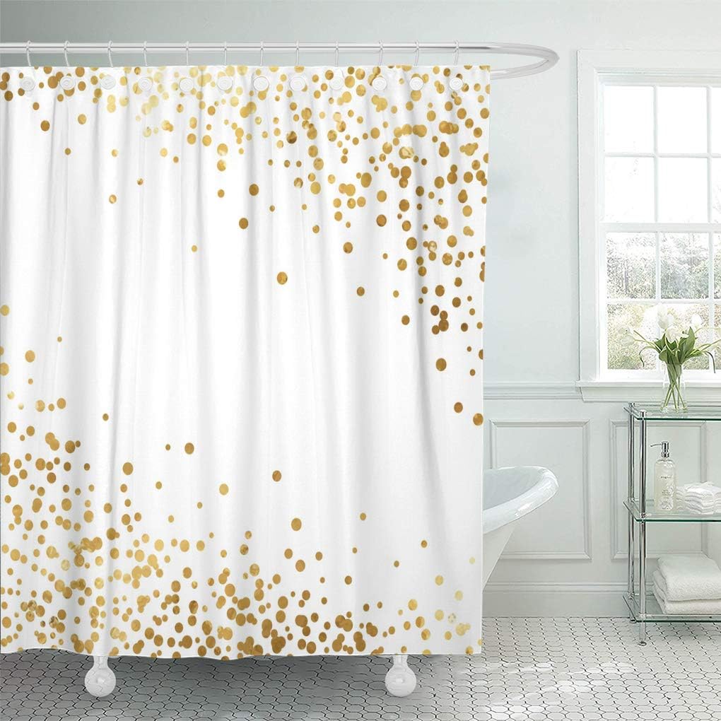 Ashleyallen Shower Curtains White Celebration Gold Glitter Polka Dot