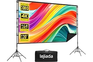 Projector Screen and Stand,120 inch lejiada Black Projection Screen with Stand Portable Foldable Movie Screen with Carry Bag for Indoor Outdoor Home Theater Backyard Cinema