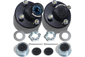 iBroPrat 2 Sets Trailer Hub Kit 4 Bolt 4, Trailer Axle Kit for 2000 lb 4 Lug Pre-Installed and Lubricated Trailer Hub Fits 1" Spindle L44643 Brearing and 1.25" I D Grease Seal with Extra Cap and Plug