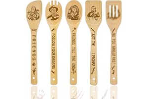 Horror Movie Merchandise Decor Christmas Gifts Wooden Spoons for Cooking, Natural Bamboo Halloween Kitchen Decorations Set 5 