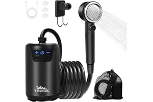 Yimserk 8000mAh Portable Camping Shower, 10-Speed Camp Shower Pump, LED Display, 4 Spray Modes, IPX8 Waterproof Outdoor Shower Kit for Hiking, Travel, Pet, Car Wash