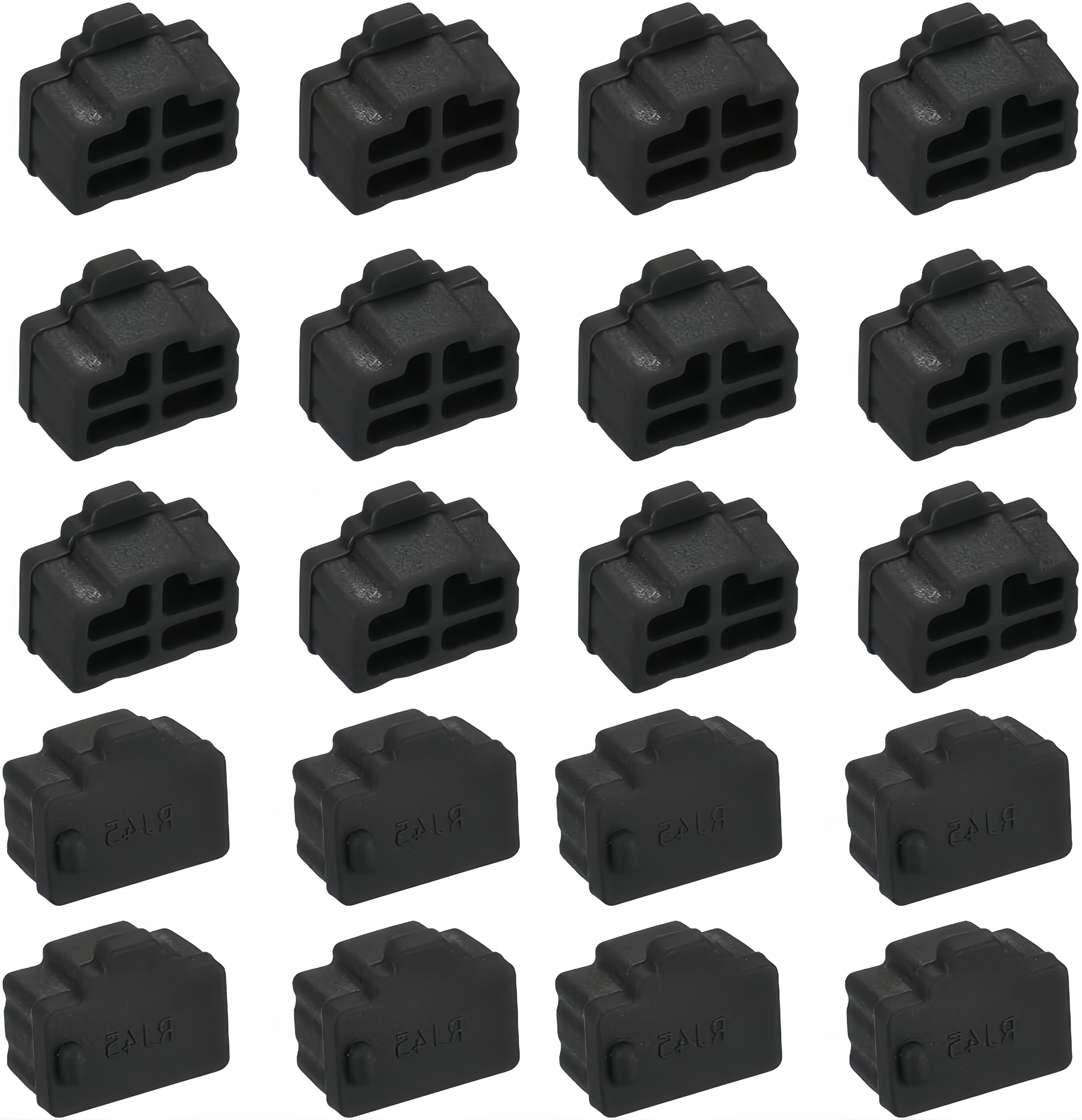 Boxonly 20Pcs Silicone RJ45 Anti-Dust Covers - Black - Compatible with Computer, Router, Switch, TV - Dust-Proof - Size: RJ45