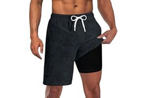 UNICOMIDEA Men Swim Trunks with Compression Liner 9 Inch Long Board Shorts