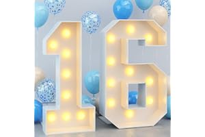 KAINSY 4ft Marquee Light up Numbers 16 Mosaic Numbers Frame for 16th Birthday Party Large Cardboard with Light Bulbs Pre-Cut Kit Giant Cut-Out Thick Foam Board Sign Diy Boys Girls Decorations Anniversary