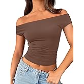 Trendy Queen Off The Shoulder Tops for Women Going Out Y2K Summer Cute Shirts Sexy 2026 Double Lined Date Club Outfits
