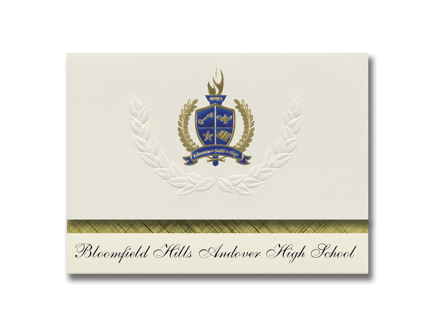 Signature Announcements Bloomfield Hills Andover High School (Bloomfield Hills, MI) Graduation Announcements, Presidential Elite Pack 25 with Gold & Blue Metallic Foil seal