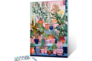 AIHONMIN Colorful Potted Plants Digital Painting Paint by Numbers Kit for Adults Acrylic Oil Painting Set Painting for Beginners Tropical Green Leafy Plants Drawing Wall Decor Gift 12x16 in (Frameless)