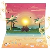 APOTODITO Anniversary Pop up Cards, Musical Anniversary Card with Sunset on the Beach View, Beach Vacation Invitation Card for Women Men Couple Wife Husband
