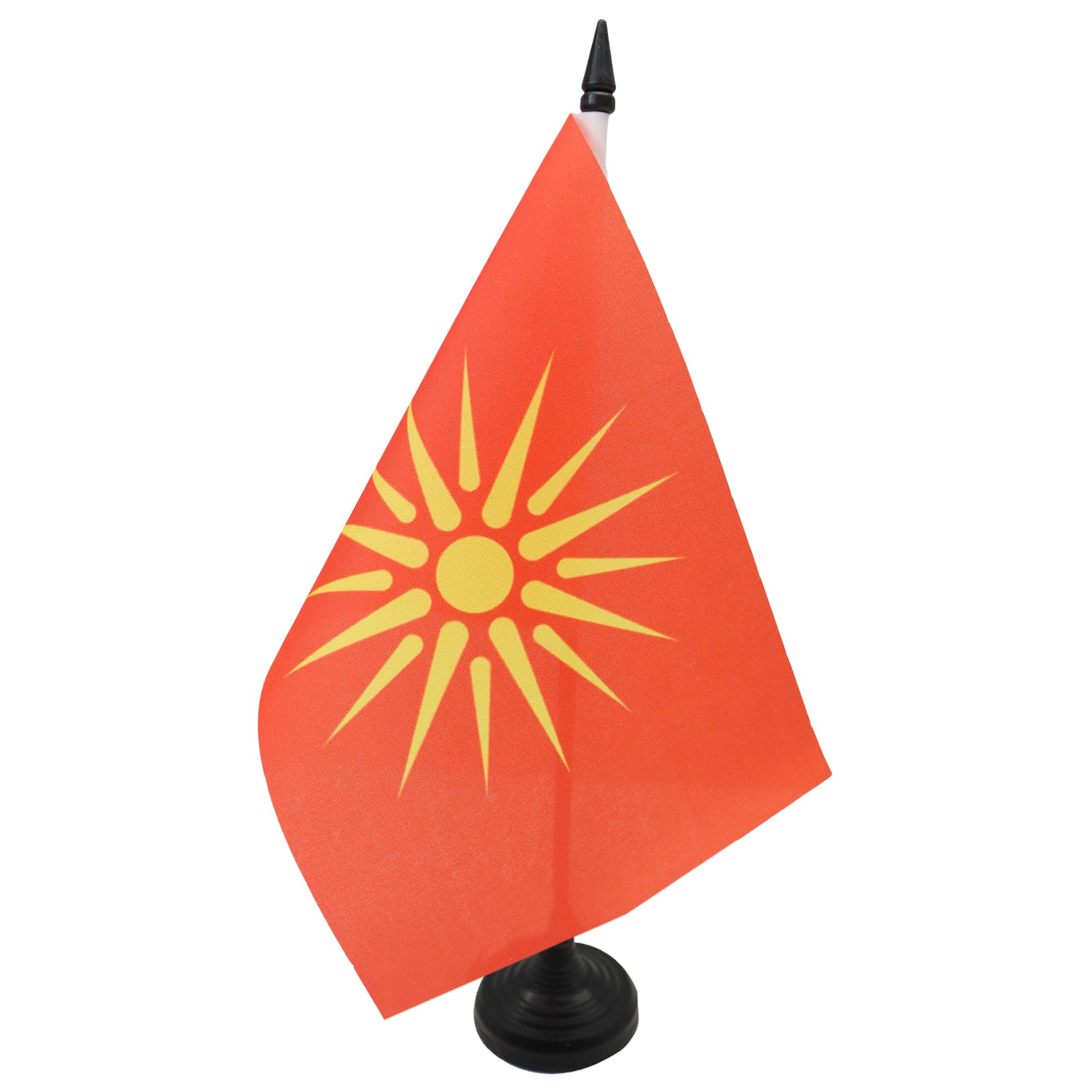 AZ FLAG Macedonia Old Table Flag 5'' x 8'' - Macedonian Office Decoration 100% Polyester 21 x 14 cm - Mini Desk Flag with Pole and Black Plastic Base