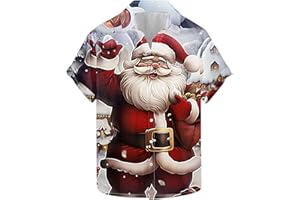 Ugly Christmas Shirts for Men Funny Cute Hawaiian Santa Button Down Shirt Short Sleeve Lapel Bowling Festive Tee Tops