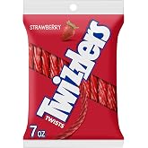 TWIZZLERS Twists Strawberry Flavored Chewy Candy Bag, 7 oz | Strawberry flavored TWIZZLERS Twists, licorice style candy in a shareable bag for parties, road trips and candy dishes.