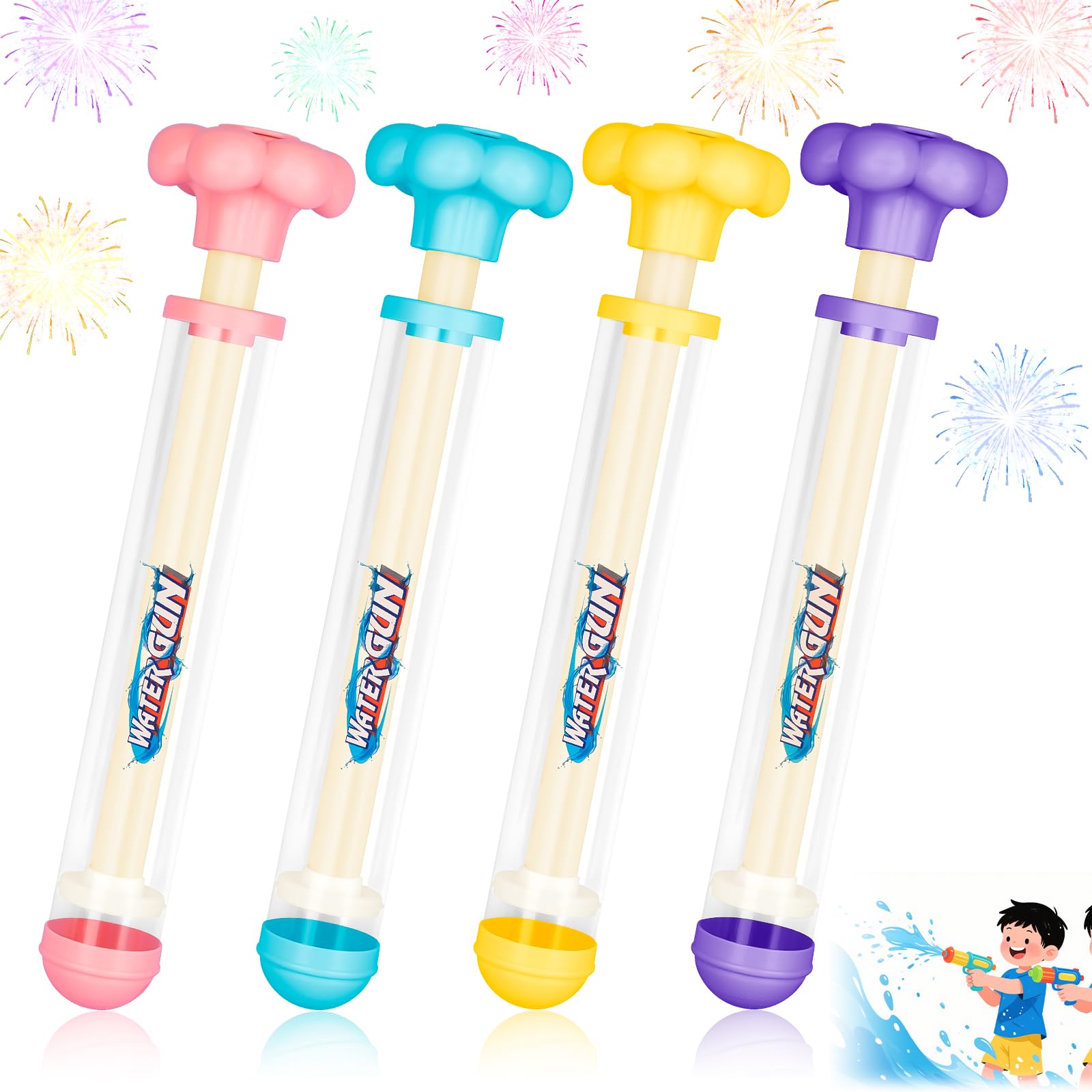 4pack Fireworks Water Gun, Couple Romance Firework Style Water Spray Gun, Large Capacity Fire Works Watergun for Bathing, Pool, Party Entertainment, Concert, Family Gathering, Marriage Proposal