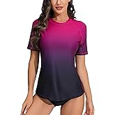 Halcurt Women's Short Sleeve Rash Guard Swimsuit Top with Built in Bra Swim Shirt UPF50+ Quick Dry Bathing Suit