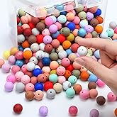 Lyrow 500 Pcs Round Silicone Beads Colorful 15 mm Silicone Rubber Round Beads Bulk Bracelet Making for Necklace DIY Craft Lanyard Keychain Making(50 Colors)