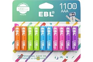 EBL Rechargeable AAA Batteries 10 Pack, 1.2V NiMH Pre-Charged Triple A Battery 1100mAh