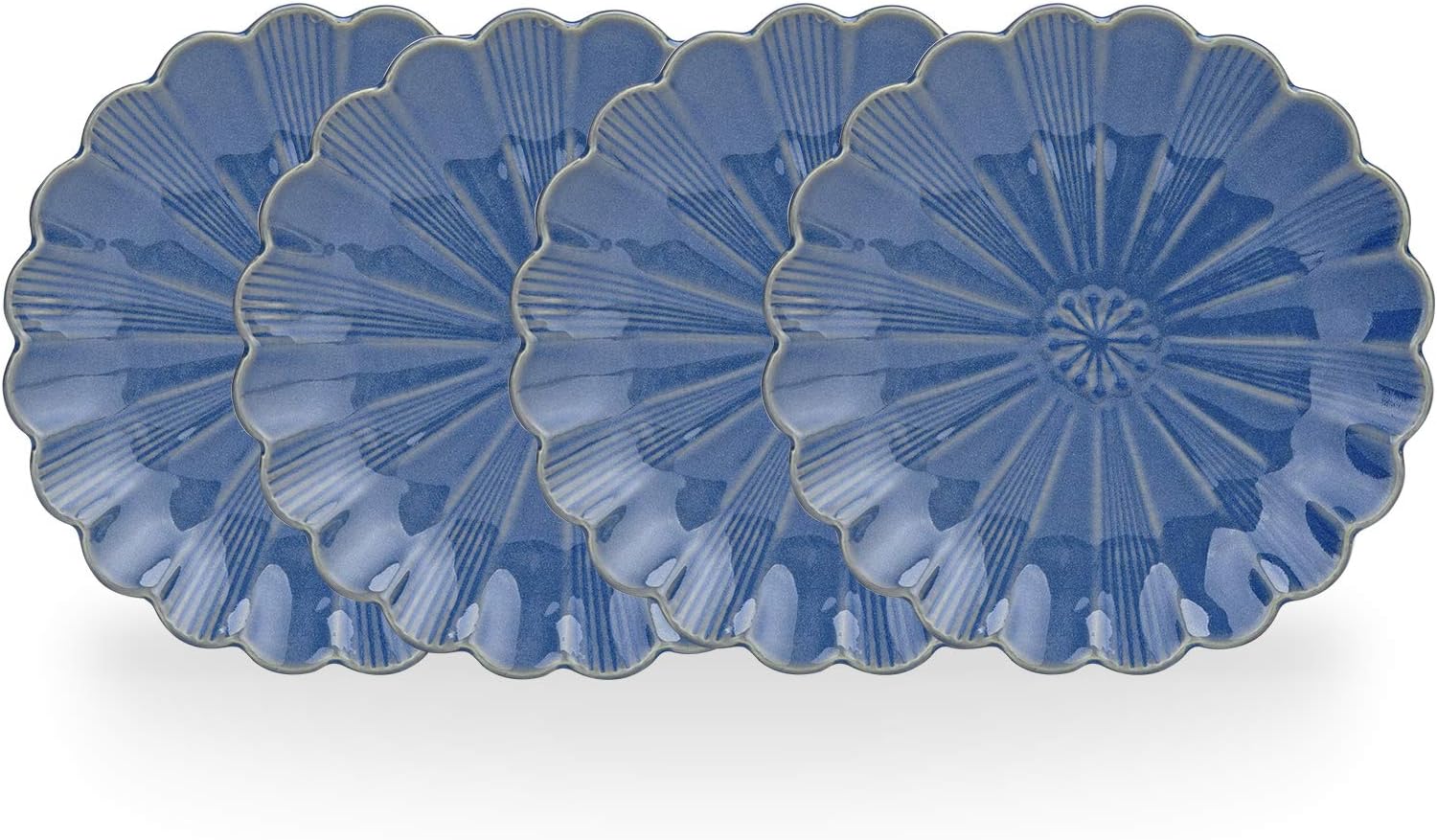MDZF SWEET HOME 10-Inch Ceramic Dinner Plates Set Pizza Pasta Serving Plates Glaze Dessert Dishes Unique Tableware Set of 4, Blue