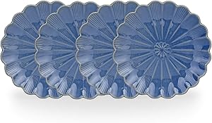 MDZF SWEET HOME 10-Inch Ceramic Dinner Plates Set Pizza Pasta Serving Plates Glaze Dessert Dishes Unique Tableware Set of 4, Blue