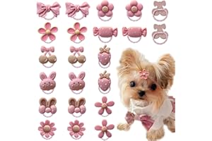 FGISAR 20 Pcs Light Pink Small Dog Hair Bows with Rubber Bands Puppy Bows for Ears Cute Grooming Flower Bowknot Strawberries Topknot Dog Hair Accessories for Small Dogs Girl Hair Ties for Yorkie Shih tzu