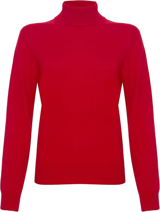 Scottish Collection Ladies Cashmere Polo Neck Jumper, Red, 38 Amazon