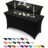 Utopia Kitchen Spandex Tablecloth 2 Pack [6FT, Black] Tight, Fitted, Washable and Wrinkle Resistant Stretch Rectangular Patio Table Cover for Event, Wedding, Banquet &amp; Parties [72Lx30Wx30H Inch]