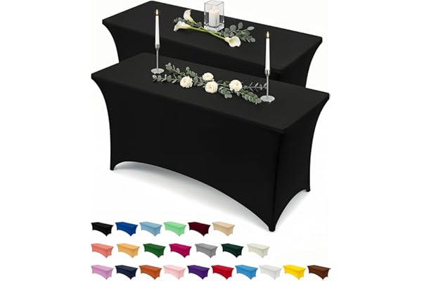 Utopia Kitchen Spandex Tablecloth 2 Pack [6FT, Black] Tight, Fitted, Washable and Wrinkle Resistant Stretch Rectangular Patio