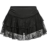 MakeMeChic Women's Lace Mini Skirt with Shorts Ruffle Layered Skorts Skirts