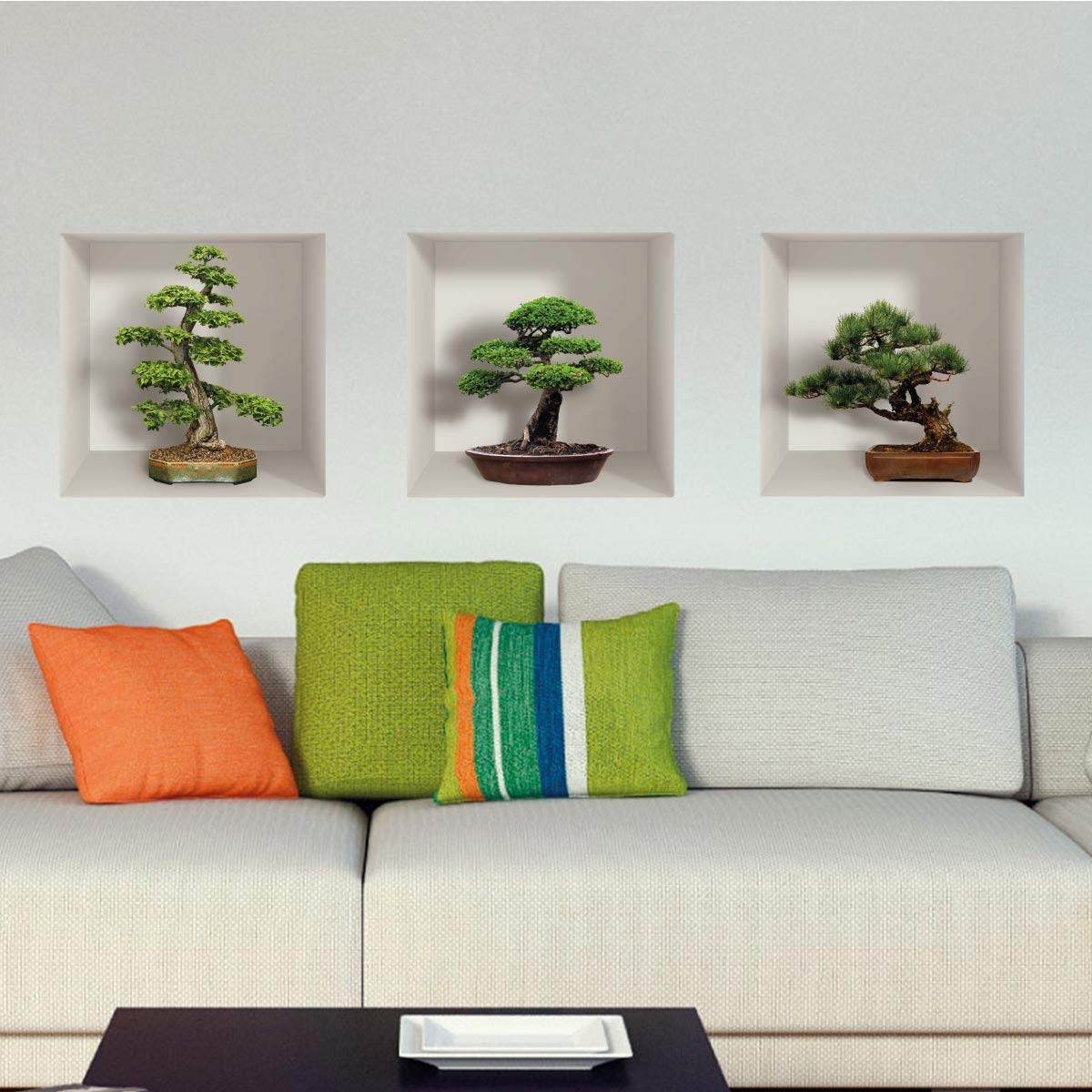 Adult Bedroom Wall Stickers - 3D Effect Wall Stickers - Bonsai Wall Stickers - Kitchen Wall Decals - 3 Wall Stickers - 30 x 30 cm