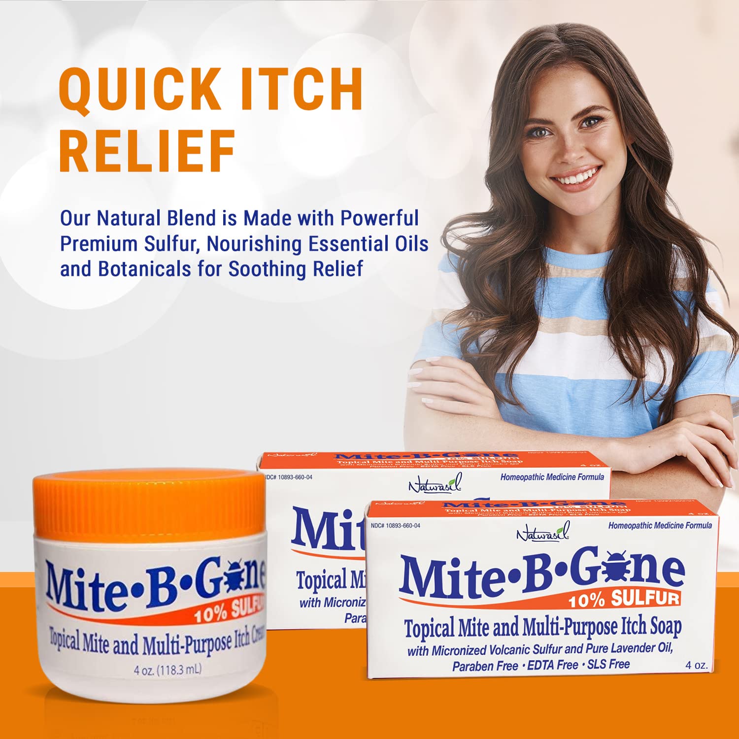 Fast-Acting Bug Bite Relief Pack by Mite-B-Gone - Calming Sulfur Cream + 2 Soaps | Safe for Kids & Adults| Treats Insect & Mosquito Bites, Itch & Discomfort| All-Natural & Effective for All Skin Types