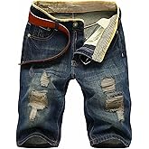 QZH.DUAO Men's Ripped Denim Shorts & Jeans Summer Casual Classic Straight Distressed Ripped Short Jeans