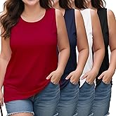 Evervibe 4 Pack Women's Plus Size Tank Tops, Scoop Neck Sleeveless Shirts Casual Summer Ladies Basic T-Shirts Tee