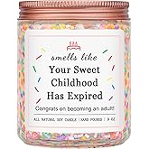 Homsolver 18th Birthday Gifts for Girls, 18th Birthday Decorations Candles Gifts for 18 Year Old Girls, Your Childhood Has Expired Handmade Candles (Vanilla Birthday Cake Scent with Sprinkles)