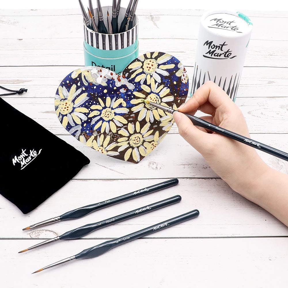 Mont Marte Detail Paint Brush Collection, 15 Piece, Taklon Bristles, Suitable for Acrylic Oil, Watercolour and Gouache Paints - Image 5
