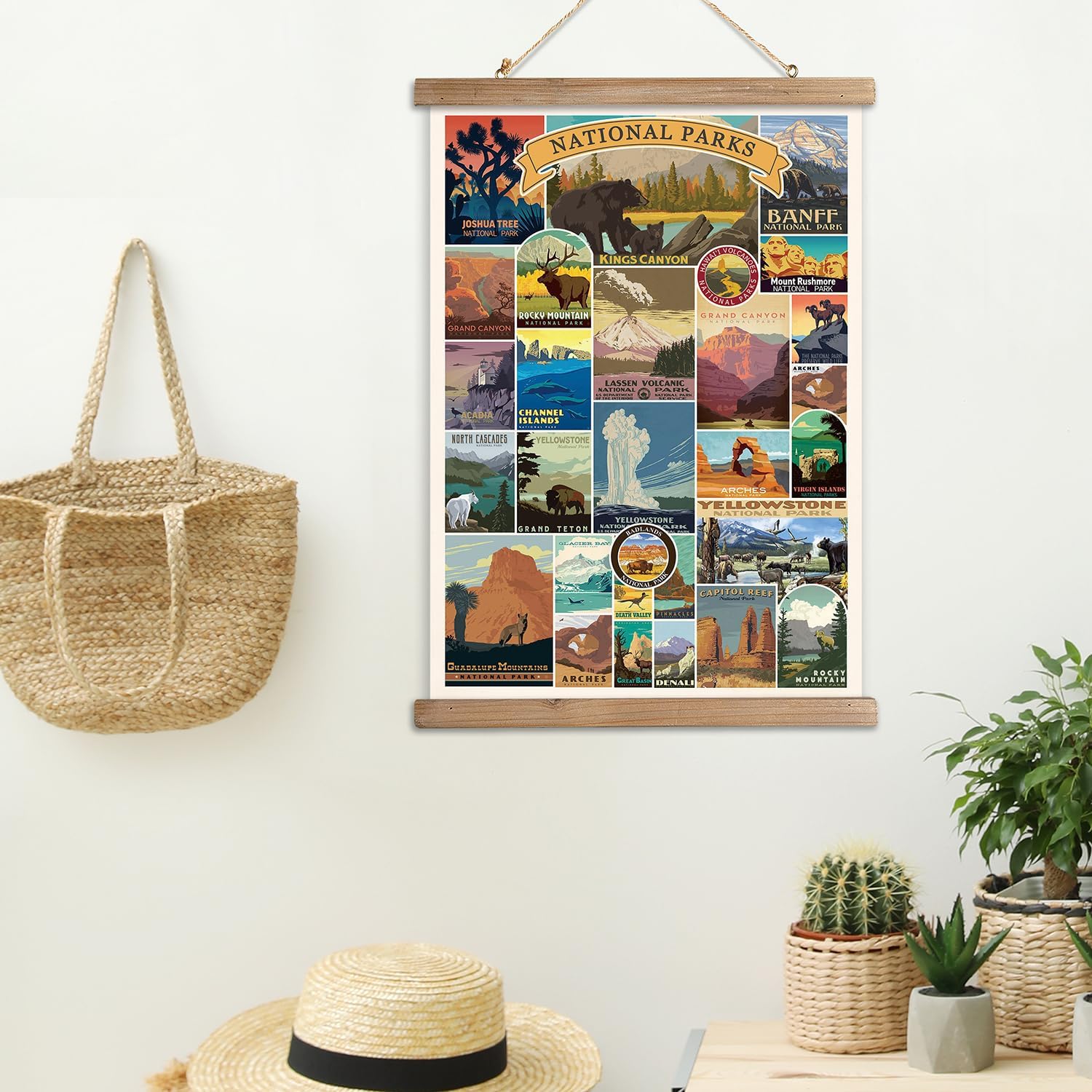 Wall Décor - Vintage National Park Poster with Wooden Frame, Retro Style Wall Decor Art Print,Rustic National Park Patterns Printed on Linen Without Fading ,Easy Hang Living Room Office Classroom Bedroom Decor ( 16