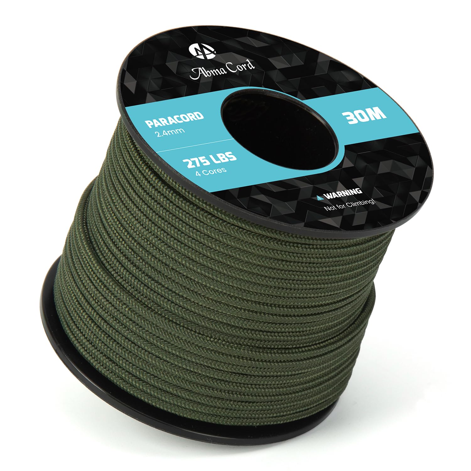 Abma Cord 2.4mm Paracord 275 30m Nylon Rope 4 Strands Tactical Parachute Cord - Max. 125kg (275lbs) - Army Green