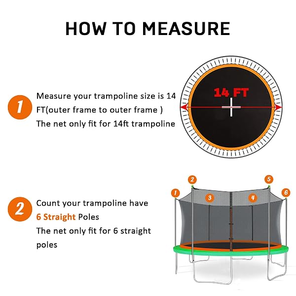 14FT TRAMPOLINE NET REPLACEMENT WITH 6 CAPS, TRAMPOLINE NET FIT FOR 14FT ROUND-6 STRAIGHT POLES(NOT INCLUDE POLES)