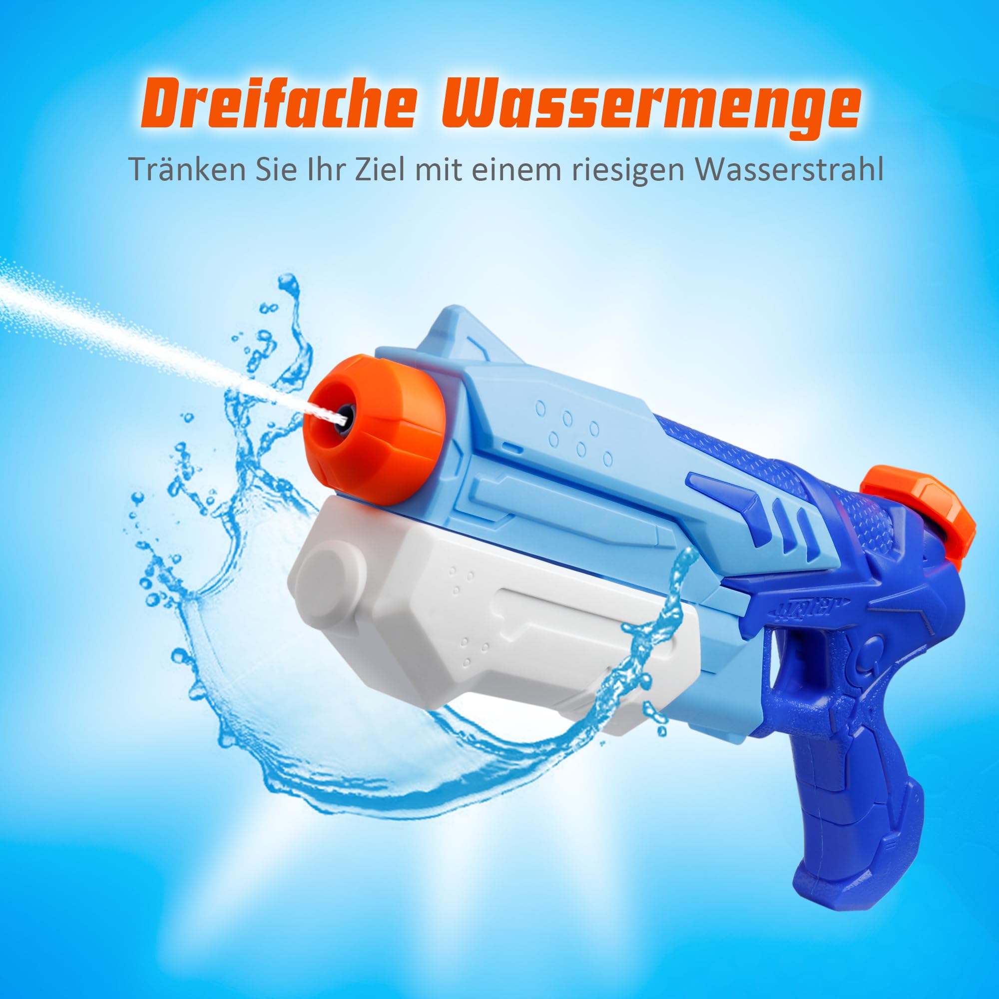 D-FantiX Wasserpistole für Kinder Erwachsene, 2 Stück Wasserpistolen 300ML Super Squirt Guns Wasser Soaker Blaster Große Reichweite bis zu 10 Meter Wasserspritzpistole Spritzpistole für Sommer 2