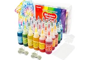 Vanstek 30 Colors Tie Dye Kit, Tie Dye Shirt Fabric Dye for Women, Kids, Men, with Rubber Bands, Gloves, Plastic Film and Table Covers for Family Friends Groups Party Supplies