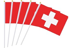 KIND GIRL 25 Pack Hand Held Small Mini Flag Switzerland Flag Swiss Flag Stick Flag Round Top National Country Flags,Party Decorations Supplies For Parades,World Cup,Festival Events ,International Festival