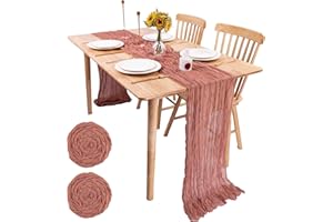 SAJOO Dusty Blush Cheesecloth Table Runner Gauze Table Runner 2 PC 13.3FT Boho Rustic Sheer Cheese Cloth Table Runner Bulk 157 Inch for Wedding Baby Bridal Shower Birthday Party Table Decorations