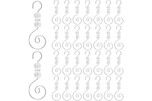 MOROBOR Christmas Ornament Hooks, 30pcs Christmas Tree Decoration Hanger Hooks S Shape Hooks Christmas Ornament Metal Hooks with Crystal Round Bead (White)