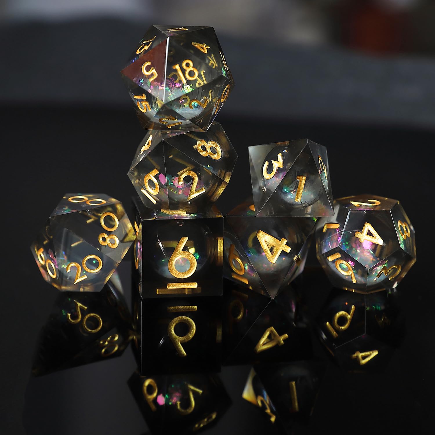 DND Dice Set Quicksand Resin Sharp Edge Dice 7 Piec D&D Dice for Polyhedral Dungeons and Dragons Ttrpg Pathfinder RPG DND Roleplaying with Gift Box — image 1