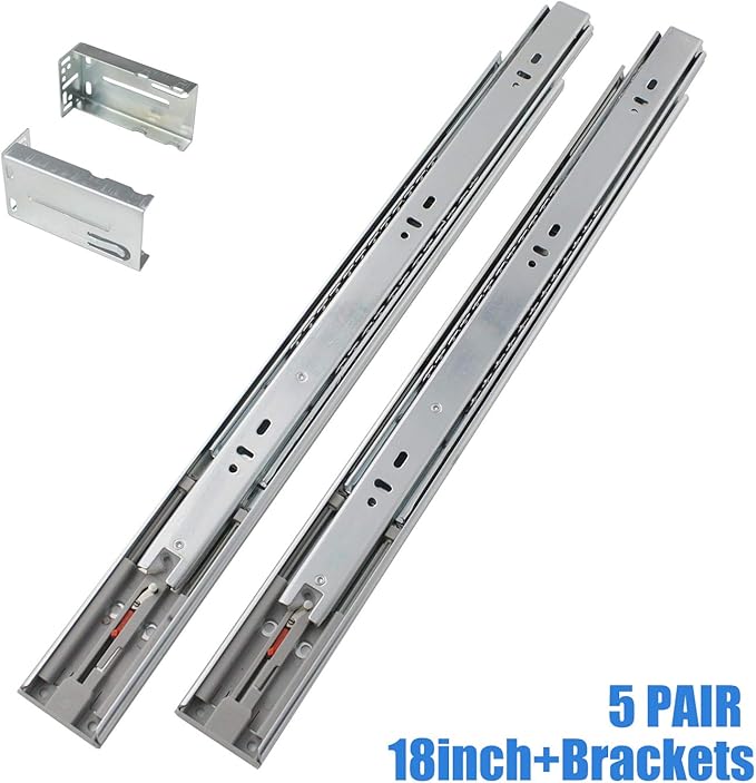 5 Pair 18" Push to Open Ball Bearing Drawer Slides 100 lb. Capacity