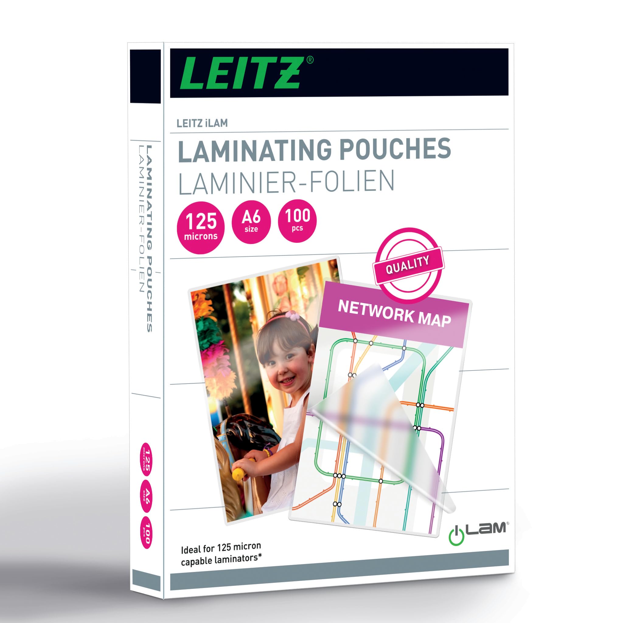 Leitz Hot laminating films, A6, pack of 100, glossy, transparent, film thickness 125 mic, 33806 โ image 1
