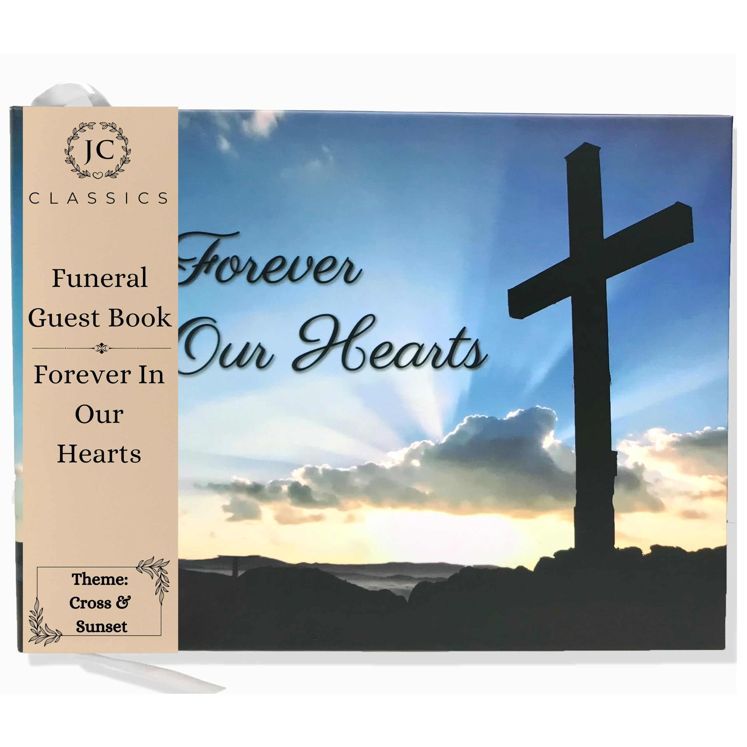 JC Classics Memory Book for Funeral | Condolence Book | Book of Condolence Memory Book with Memory Table Card Sign (Cross Design)