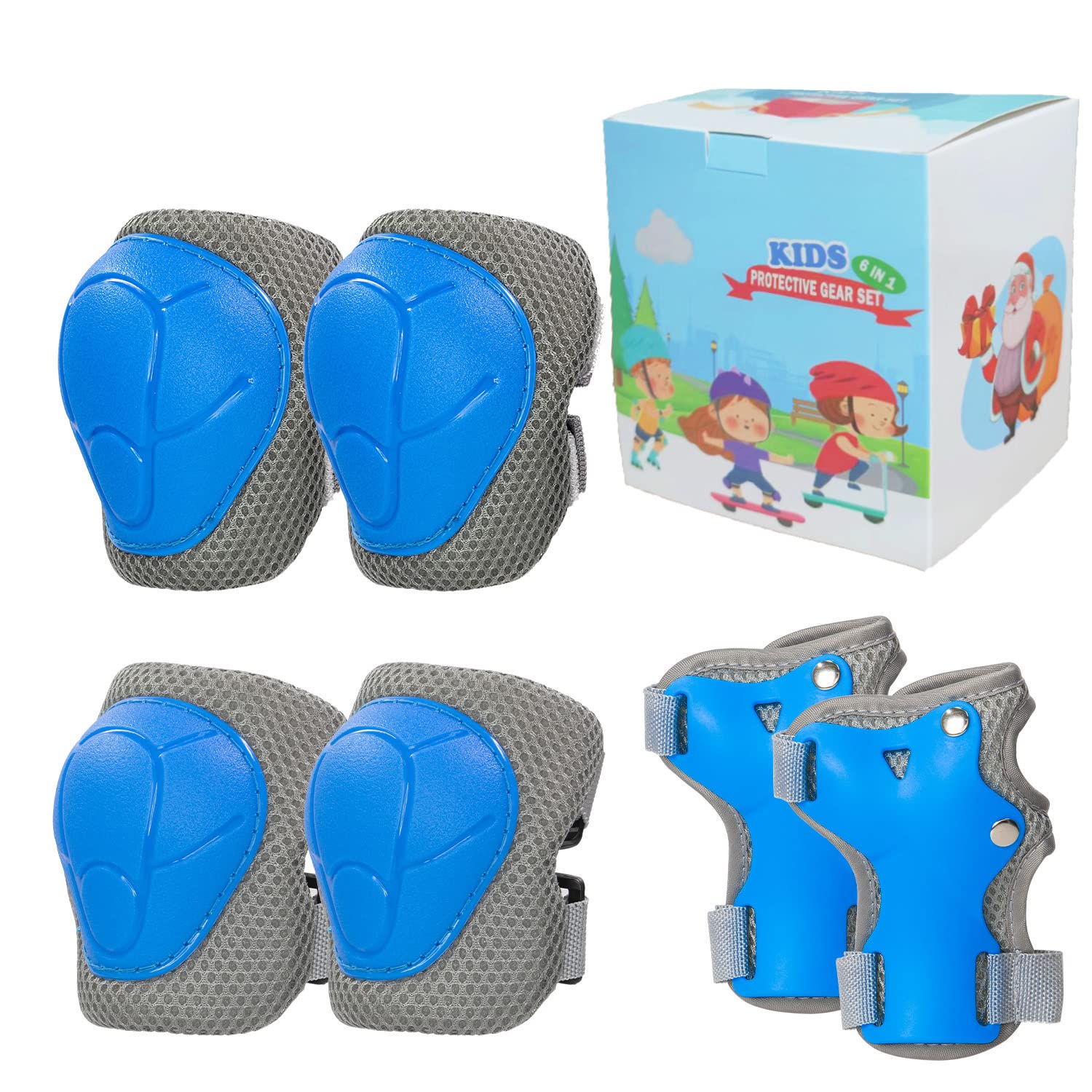 LANOVAGEAR Children Knee Elbow Pads, Kids Protective Gear Set 2-8 Years, Kids Toddler Knee Elbow Wrist Pads for Skateboard Scooter Bike Cycling Skating Rollerblading (Blue, S)