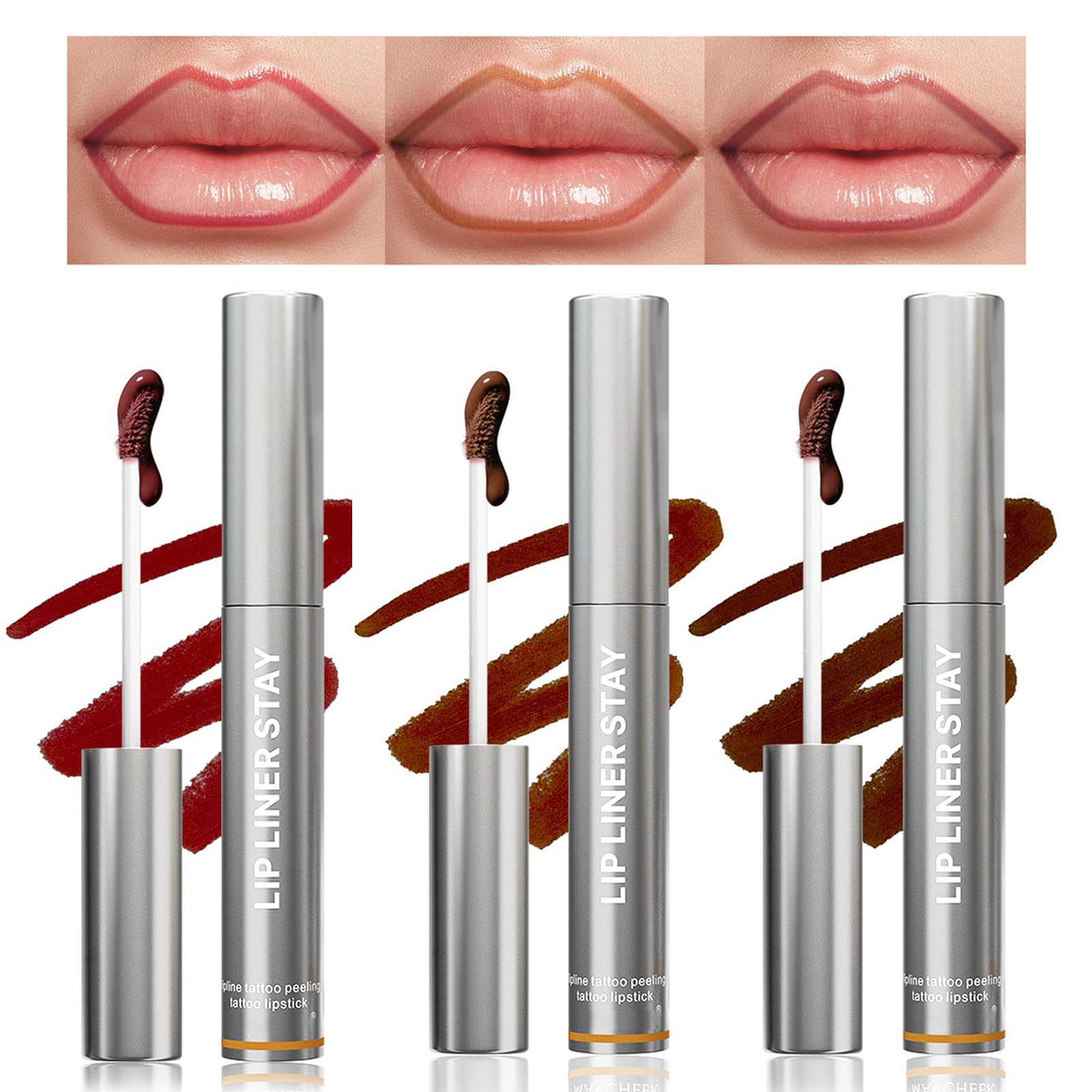 XdealCozyxc 3 Pcs Lip Liner Stain Peel Off, Detachable Lip Liner Set 3 Colors, Cold Rose & Orange Brown & Black Brown