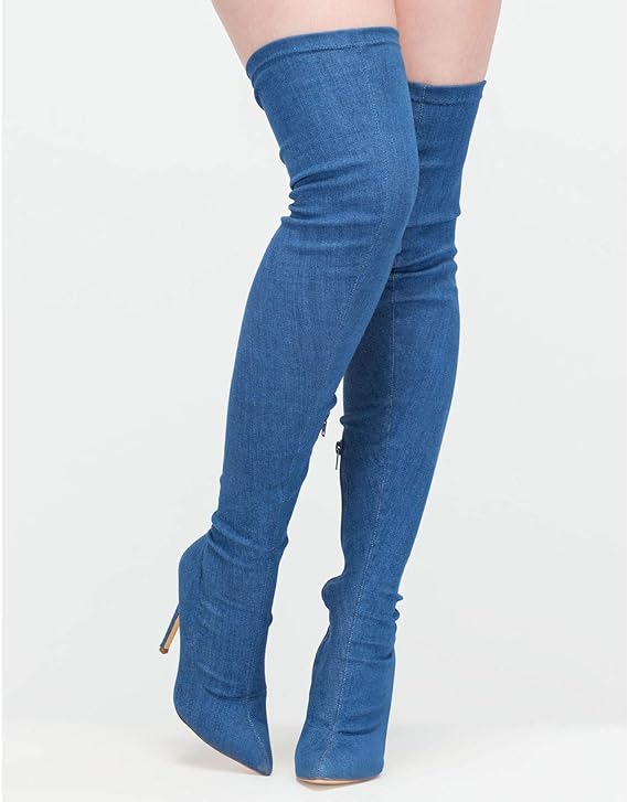 denim thigh high heels